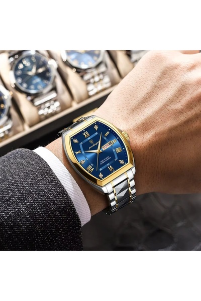 delis Ανδρικό ρολόι Poedagar CS1783, ανοξείδωτο ατσάλι, ασημί-χρυσό, πράσινο καντράν