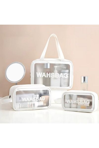 zola Set 3 genti pentru cosmetice, impermeabile, 30 x 21 x 10 cm/ 25 x 15 x 8 cm/ 20 x 12 x 7 cm, alb
