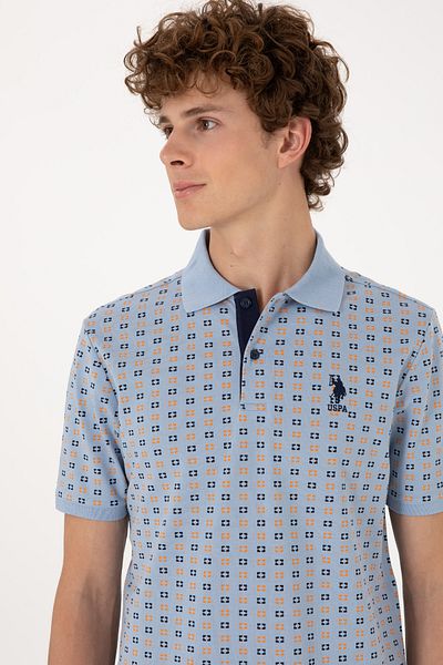 U.S. Polo Assn. Men's Regular Fit Light Blue Polo Neck Patterned T-Shirt 50306806-Vr003