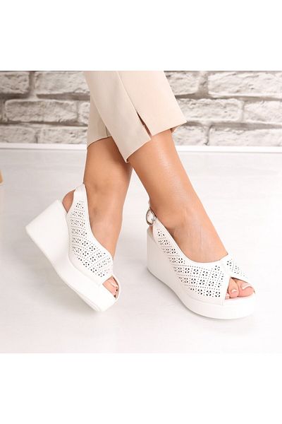 MODA STİL Women's Sandals With White Platform Made Of Ecological Leather Aserna, 37