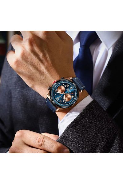 delis Men's watch Poedagar CS1856, natural leather, blue, blue dial