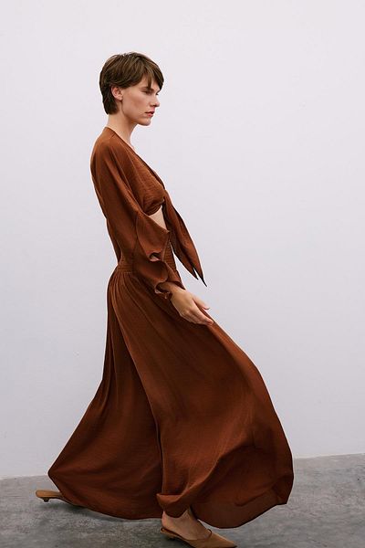 Rue Studio Belt Detailed Wide Leg Brown Trousers