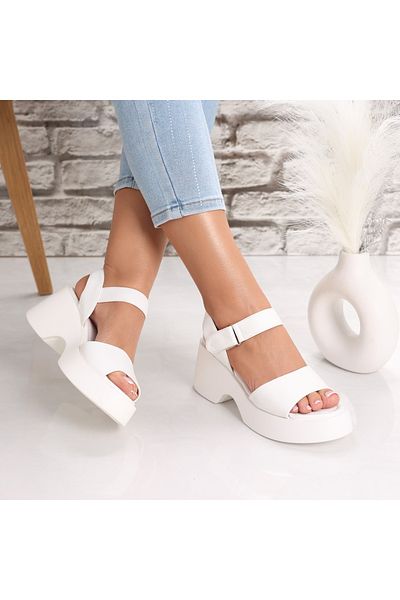 MODA STİL Women's Sandals With White Platform Made Of Ecological Leather Trisa, 39