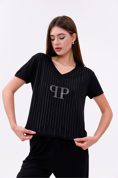 VeraBella Women's Stoned Modal Fabric Basic Short Sleeve Tracksuit Set