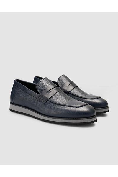 Cabani 100% Genuine Leather Navy Blue Line Sole Men's Casual Shoes
