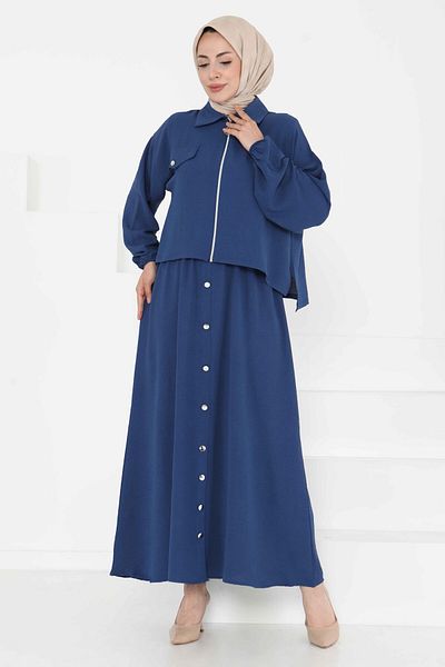 TOFİSA Zipper Detail Dress Suit Indigo - 27178