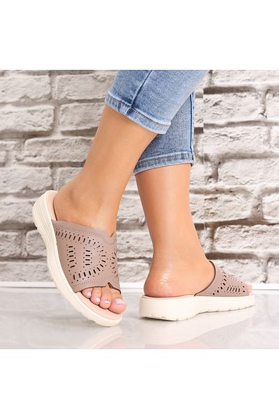 MODA STİL Papuci dama fara toc Camel din Piele Ecologica Arnetta, 40