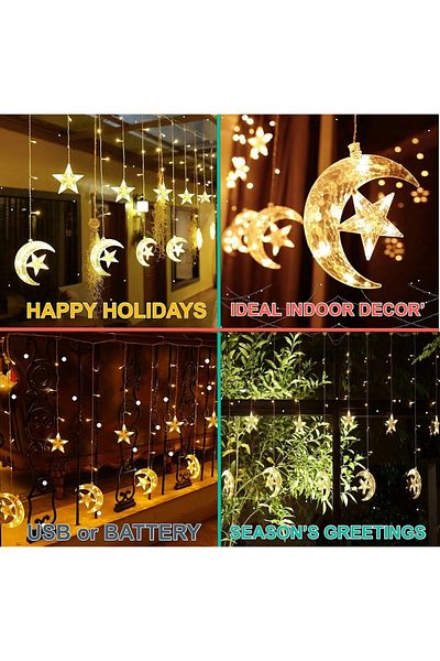 fulina 138 LED Star Moon Curtain String Lights, Window Curtain Lights with 8 Flashing Modes ,Wedding Party