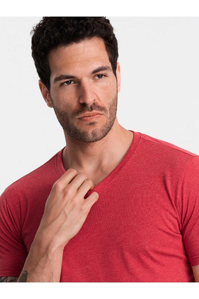 OMBRE BASIC Herren klassisches Baumwoll-T-Shirt mit Rundhalsausschnitt - rot meliert V17 OM-TSBS-0145 L