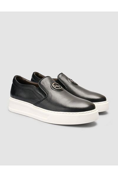 Cabani 100% Genuine Leather Black Logo Detailed Men's Casual Shoes
