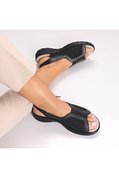 Botinelli Sandale negre pentru femei, fără toc, din piele, Madisa, mărimea 37