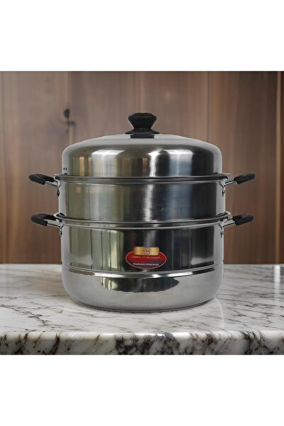 HTH وعاء طهي بالبخار من الفولاذ المقاوم للصدأ مكون من طبقتين ومقابض مقاومة للحرارة متعدد الوظائف وكبير الحجم