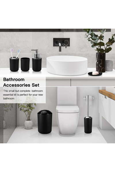 COOYA 6-pcs Bath Set, With Toothbrush Holder Soap Dispenser, for bathroom, Black