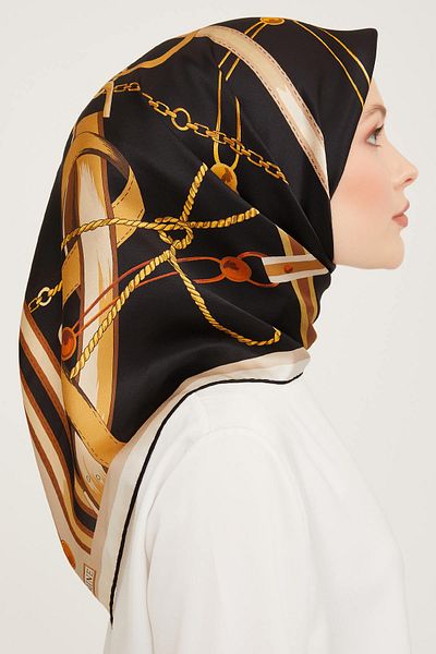 Armine Σειρά Nostalgia Silk Sura Scarf 9046ds-08 Γεωμετρικό σχέδιο Μπεζ-μαύρο