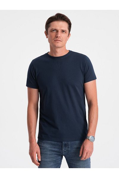 OMBRE Klassisches BASIC Herren Baumwoll-T-Shirt - Marineblau V2 OM-TSBS-0146 S