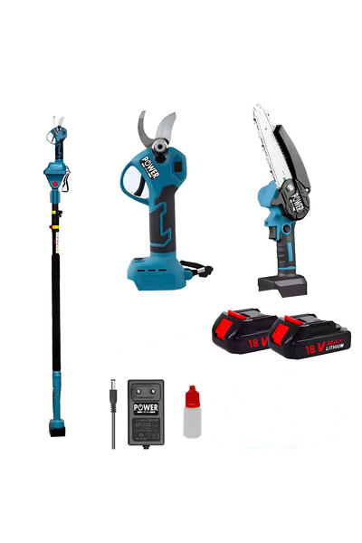 POWER BLACK 2'li Süper Set Çift Akülü Teleskopik Kollu Bağ Makası ve Budama T...