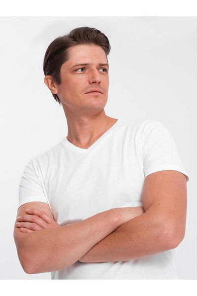OMBRE BASIC Herren klassisches Baumwoll-T-Shirt mit Rundhalsausschnitt - weiß V4 OM-TSBS-0145 4XL