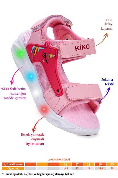 Kiko Kids Unicorn Daily Lighted Velcro Girls Sandals Shoes
