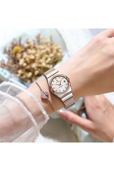 delis Ceas de dama Poedagar CS1865, otel inoxidabil, argintiu-rose gold, cadran negru