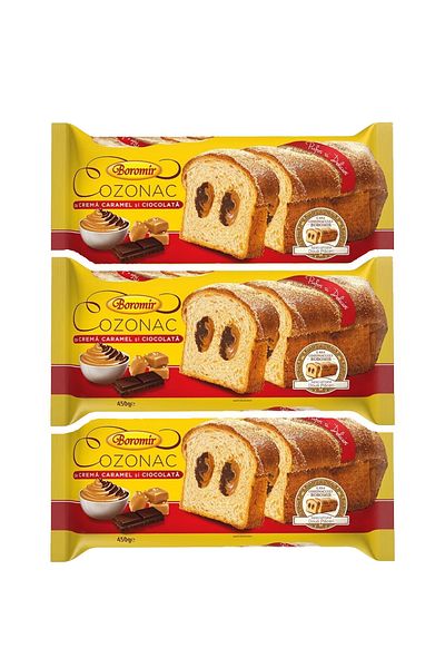 Boromir Cozonac cu ciocolată și caramel 450 g x3 bucăți