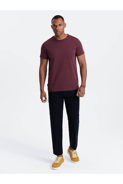 OMBRE Klassisches BASIC Herren Baumwoll-T-Shirt - Kastanienbraun V10 OM-TSBS-0146 M