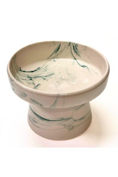 Pawstar Slanted High Ceramic Food Bowl – 350 ml - Green Pattern
