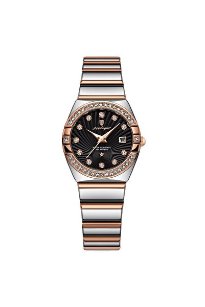 delis Ceas de dama Poedagar CS1865, otel inoxidabil, argintiu-rose gold, cadran negru