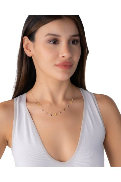 YCL JEWELLERY 14 Ayar Altın Rengarenk Nazar Boncuklu Altın Kolye
