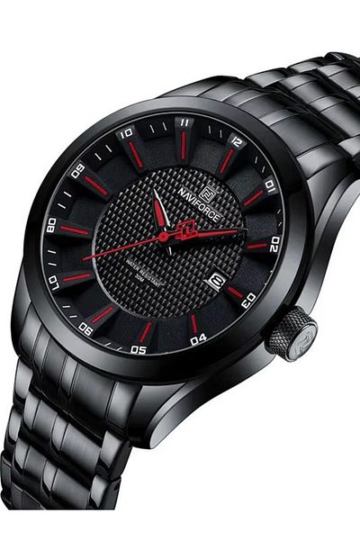 Naviforce 8032 New Design Men Luxury Watches Simple Fashion Wristwatch Casual Male Quartz Stainless- Red
