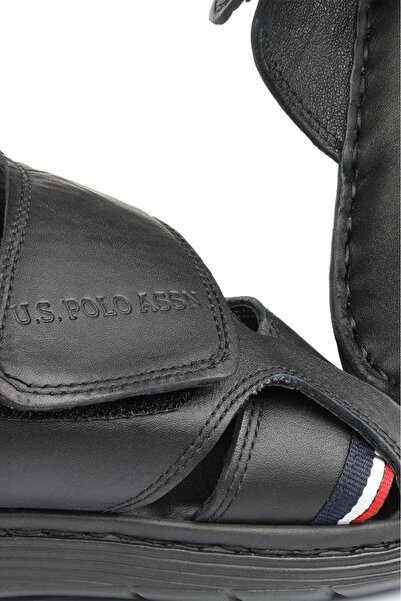 U.S. Polo Assn. Genuine Real Leather Dean Black Sports Anatomical Sole Men's Slippers