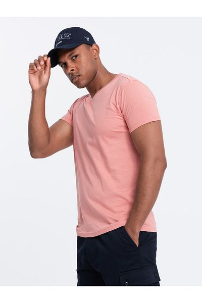 OMBRE BASIC Herren klassisches Baumwoll-T-Shirt mit V-Ausschnitt - rosa V7 OM-TSBS-0145 XXL