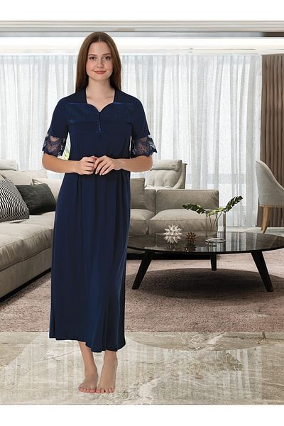 BLACKMORE Σετ μπλουζάκια και γιακά με δαντέλα Navy Blue Maternity Nightdress-Nightgown 2 τεμαχίων
