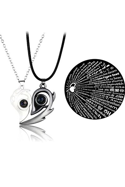 TWOGAN 100 Dilde Seni Seviyorum Mıknatıslı, Projeksiyon Çift, Sevgili, Arkadaş Kolyesi