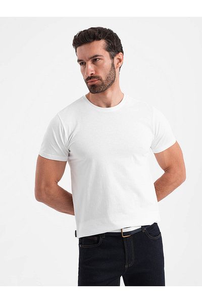 OMBRE Herren BASIC klassisches Baumwoll-T-Shirt - weiß V4 OM-TSBS-0146 S