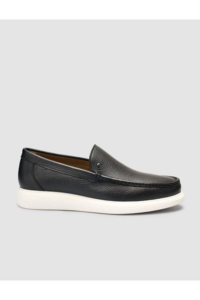 Cabani 100% Genuine Leather Black Men's Textured Casual Shoes