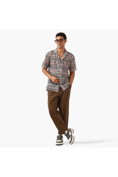 FAV Textured Regular Fit Shirt with Camp Collar and Short Sleeves