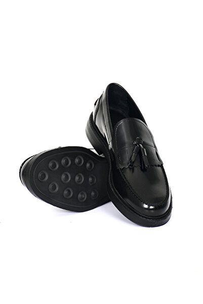 Tuna Hakiki Açma Deri Siyah Loafer Erkek Ayakkabı - EVA Taban - 4039