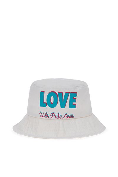 U.S. Polo Assn. Girl's White Slogan Printed Bucket Hat 50312316-Vr013