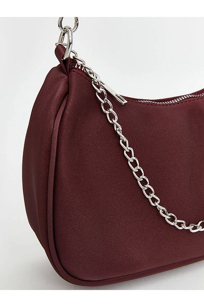 LC Waikiki Lcw Accessories Burgundy Chain Detailed Women's Baguette Bag