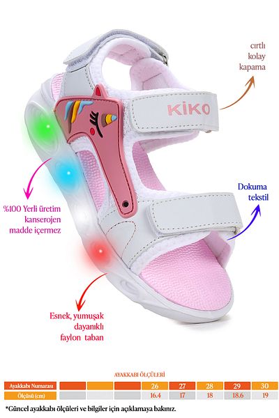 Kiko Kids Unicorn Daily Lighted Velcro Girls Sandals Shoes