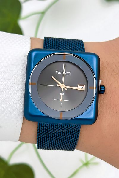 Ferrucci Steel Cord & Special Design, 3Atm Water Resistant Men's Wrist Watch, Navy Blue Sdfer162