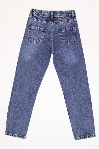 Lexsina Kız Çocuk Boyfriend Jean Rahat Kesim Pantolon Beli Ayarlanabilir Lastikli Düğmeli Lx308a