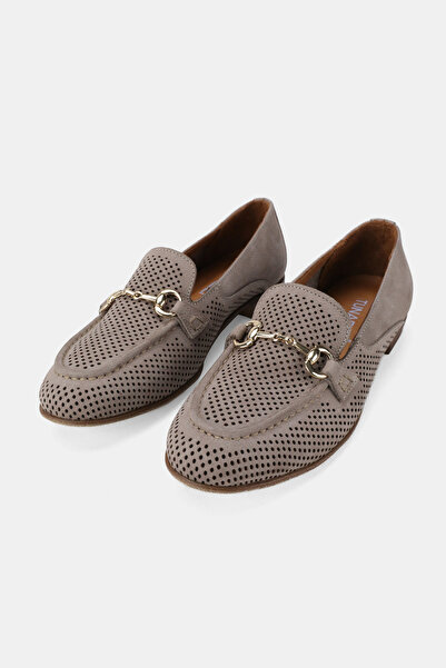 TUNAELLİ Women's Mink Nubuck Genuine Leather Natural Leather 36-41 Number Buckle Ballet Flat