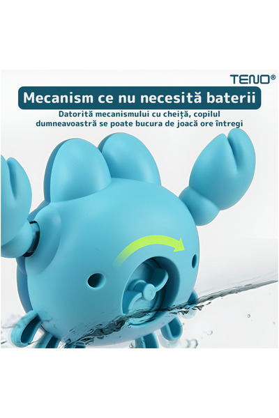 Teno Jucarie de Baie pentru Copii Teno®, Crab Inotator, 9 x12 cm, albastru