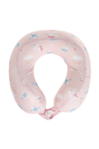 SyaMAG Pernă de călătorie pentru copii, spumă cu memorie, roz, design unicorni, 22x22x8cm