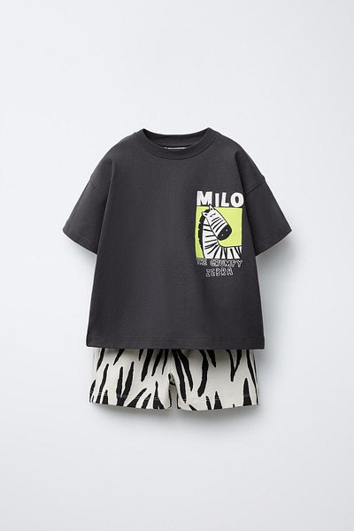 Magu Boys Cotton Black Zebra Print T-Shirt and Shorts Set - Fun Summer