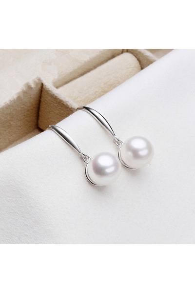 delis Σκουλαρίκια με φυσικό μαργαριτάρι από ασήμι 925, 8mm, επιπλατινωμένα με ρόδιο, κλασικό στυλ