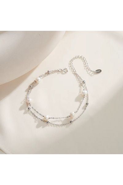 delis 925 silver bracelet for women, JW1551, double pearl model, rhodium plated