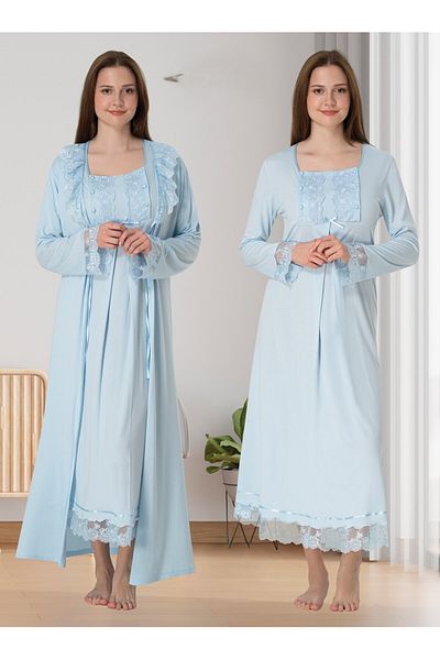 BLACKMORE Set de 4 cămașă de noapte pentru maternitate și pijamale cu design special albastru