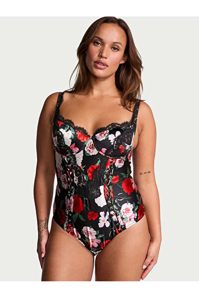 Victoria's Secret Atelier Victoria's Secret Noir Saten Dantel Kenarlı Bodysuit